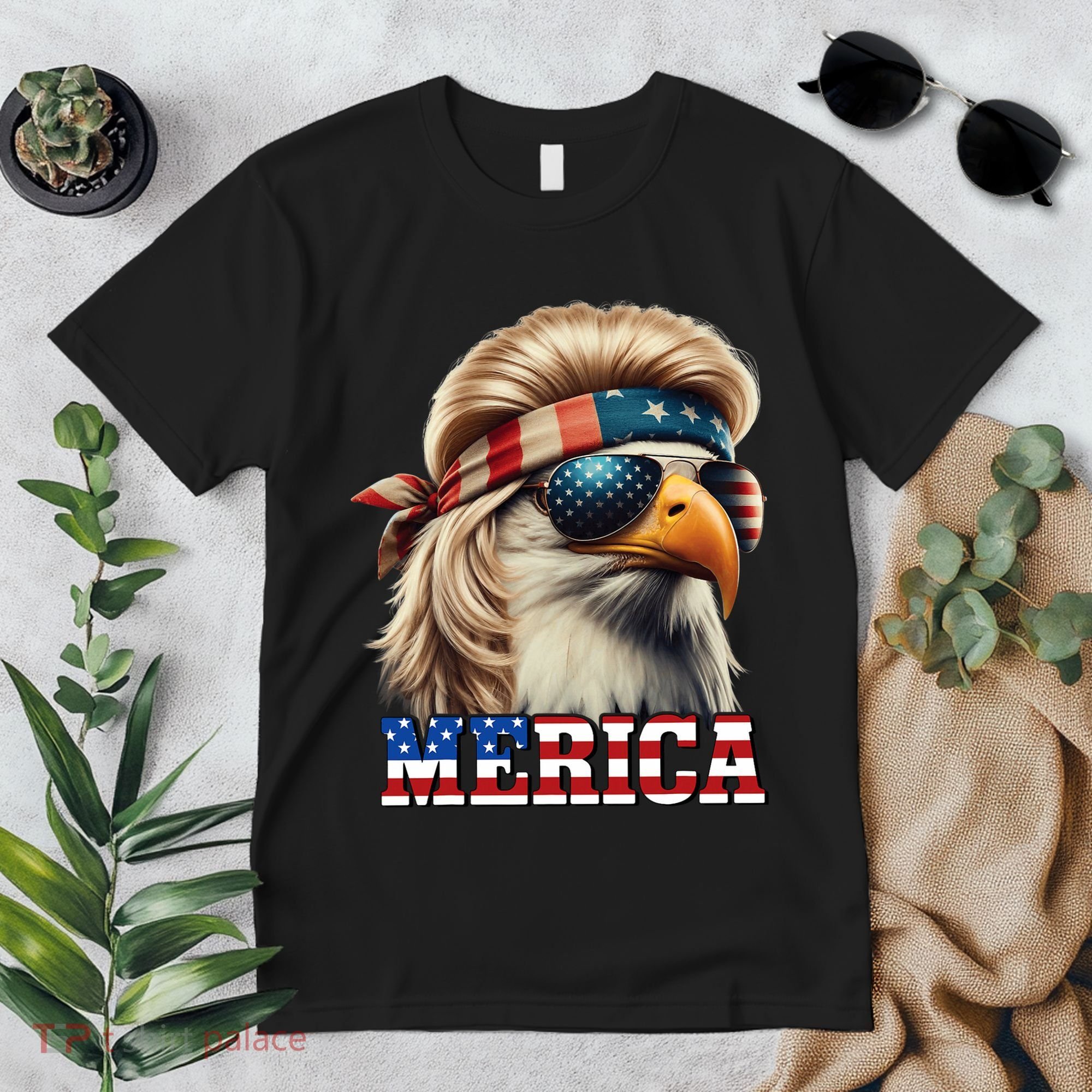 Funny Eagle Merica 4th July Blonde Wig Mullet Funny Man Premium T-Shirt
