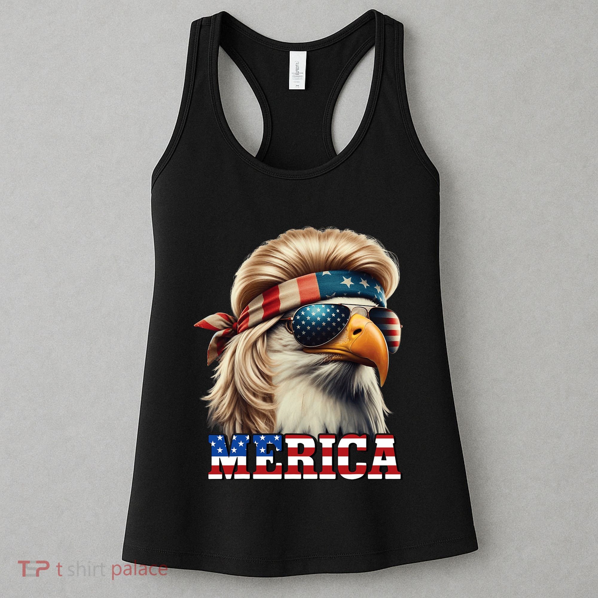 Funny Eagle Merica 4th July Blonde Wig Mullet Funny Man Women's Tank Top