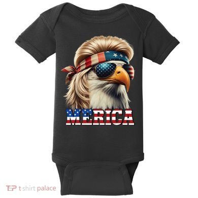Funny Eagle Merica 4th July Blonde Wig Mullet Funny Man Baby Bodysuit