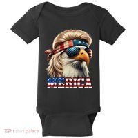 Funny Eagle Merica 4th July Blonde Wig Mullet Funny Man Baby Bodysuit thumb 0