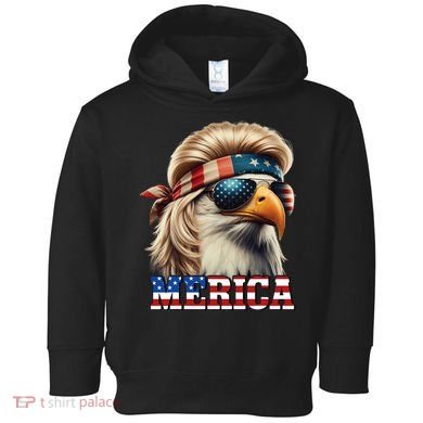 Funny Eagle Merica 4th July Blonde Wig Mullet Funny Man Toddler Hoodie