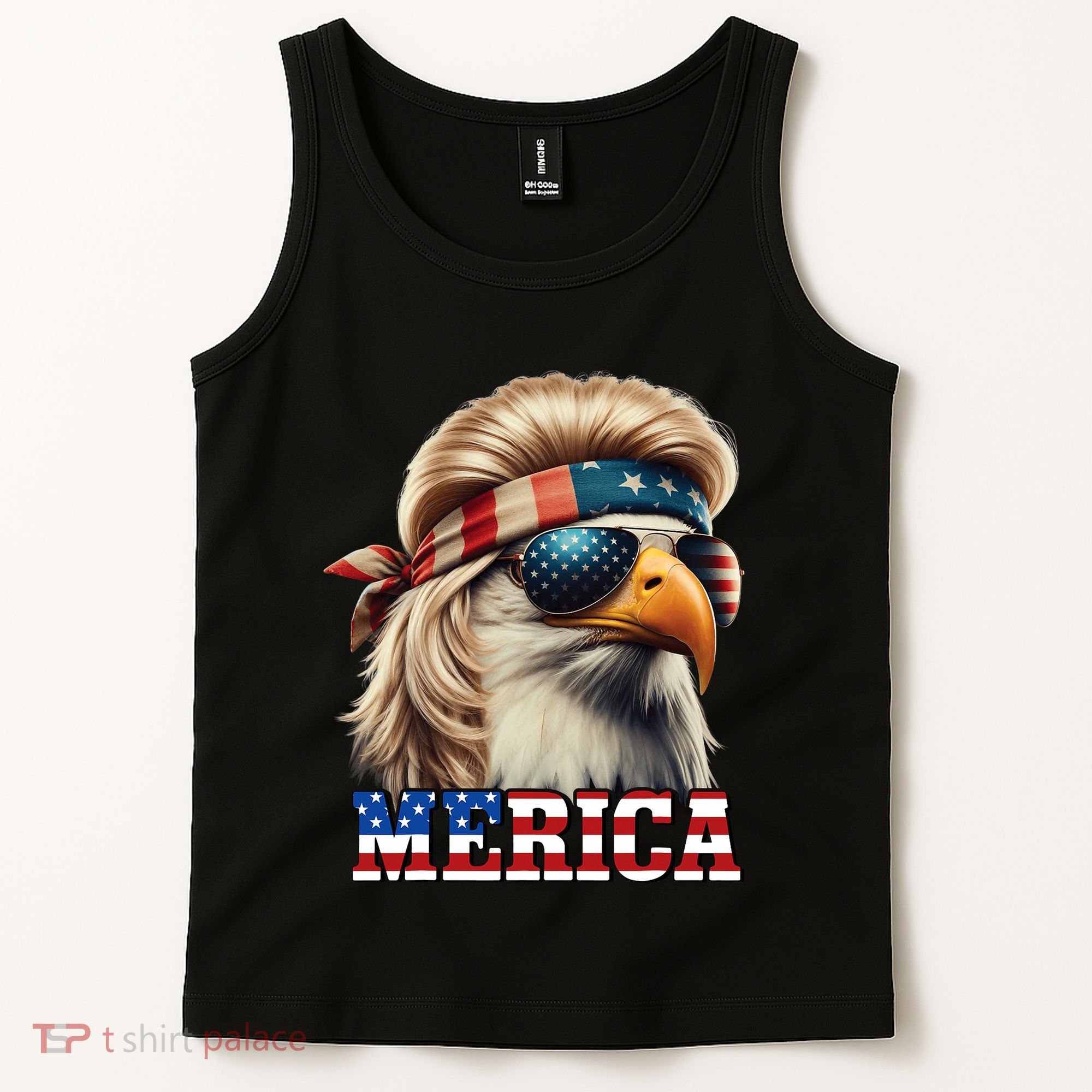 Funny Eagle Merica 4th July Blonde Wig Mullet Funny Man Tank Top