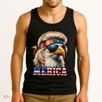 Funny Eagle Merica 4th July Blonde Wig Mullet Funny Man Tank Top thumb 3