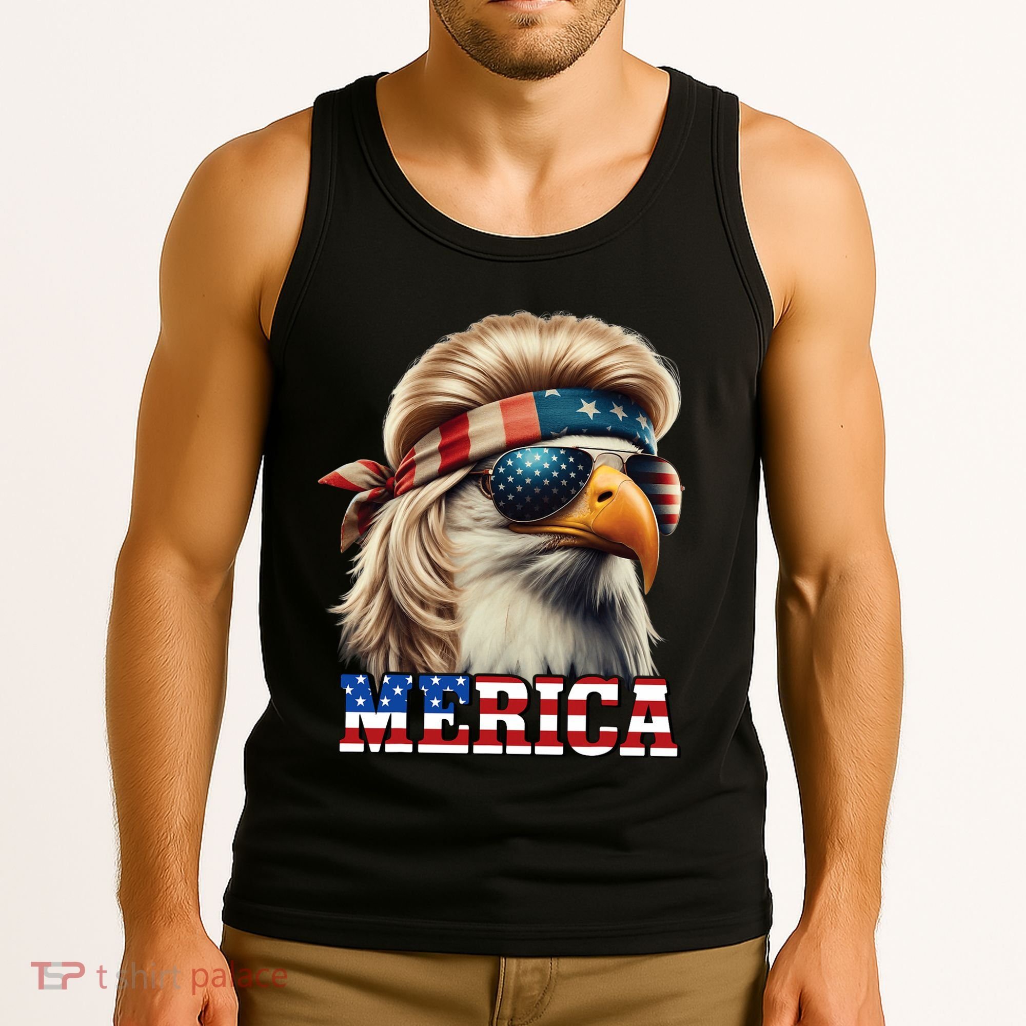 Funny Eagle Merica 4th July Blonde Wig Mullet Funny Man Tank Top