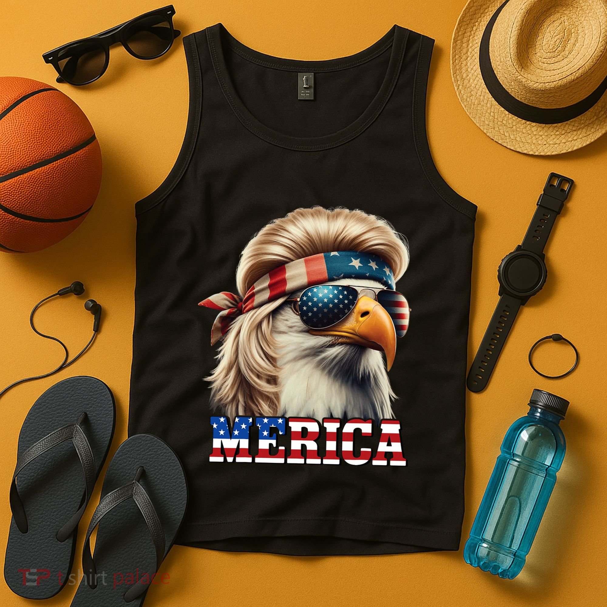 Funny Eagle Merica 4th July Blonde Wig Mullet Funny Man Tank Top