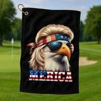Funny Eagle Merica 4th July Blonde Wig Mullet Funny Man Golf Towel thumb 1