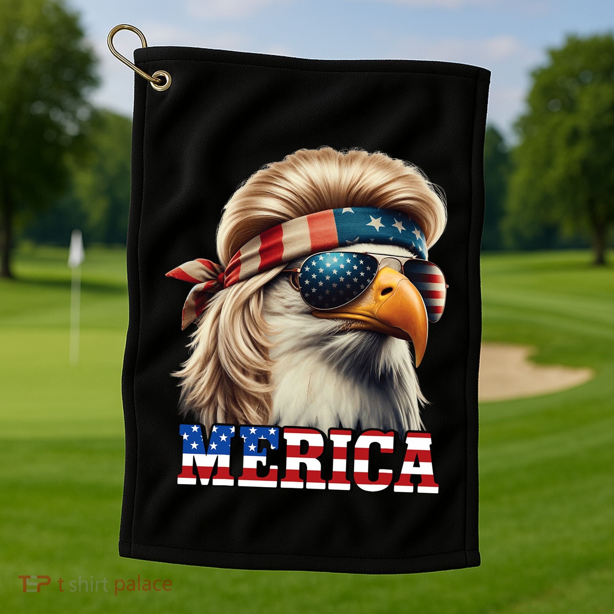 Funny Eagle Merica 4th July Blonde Wig Mullet Funny Man Golf Towel
