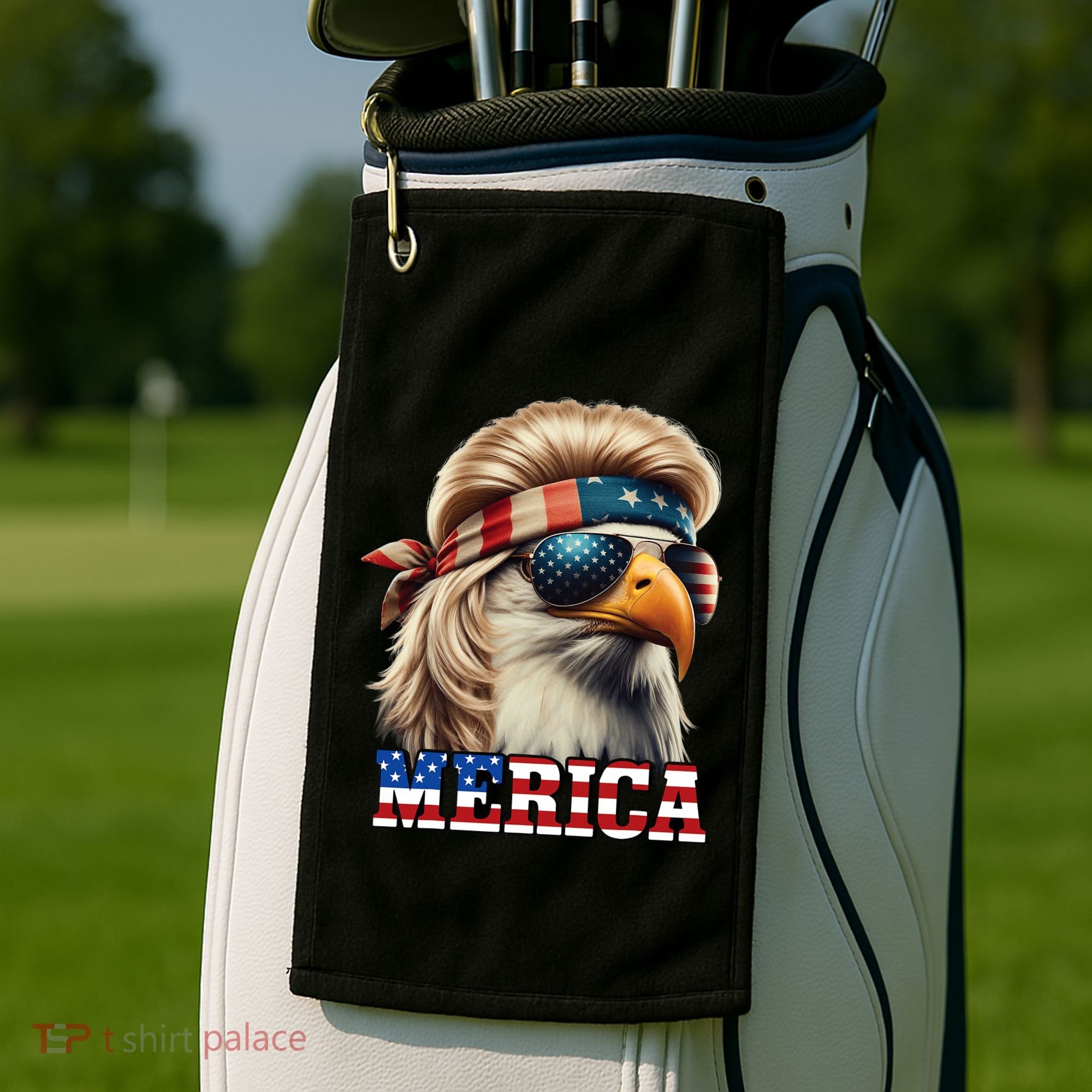 Funny Eagle Merica 4th July Blonde Wig Mullet Funny Man Golf Towel