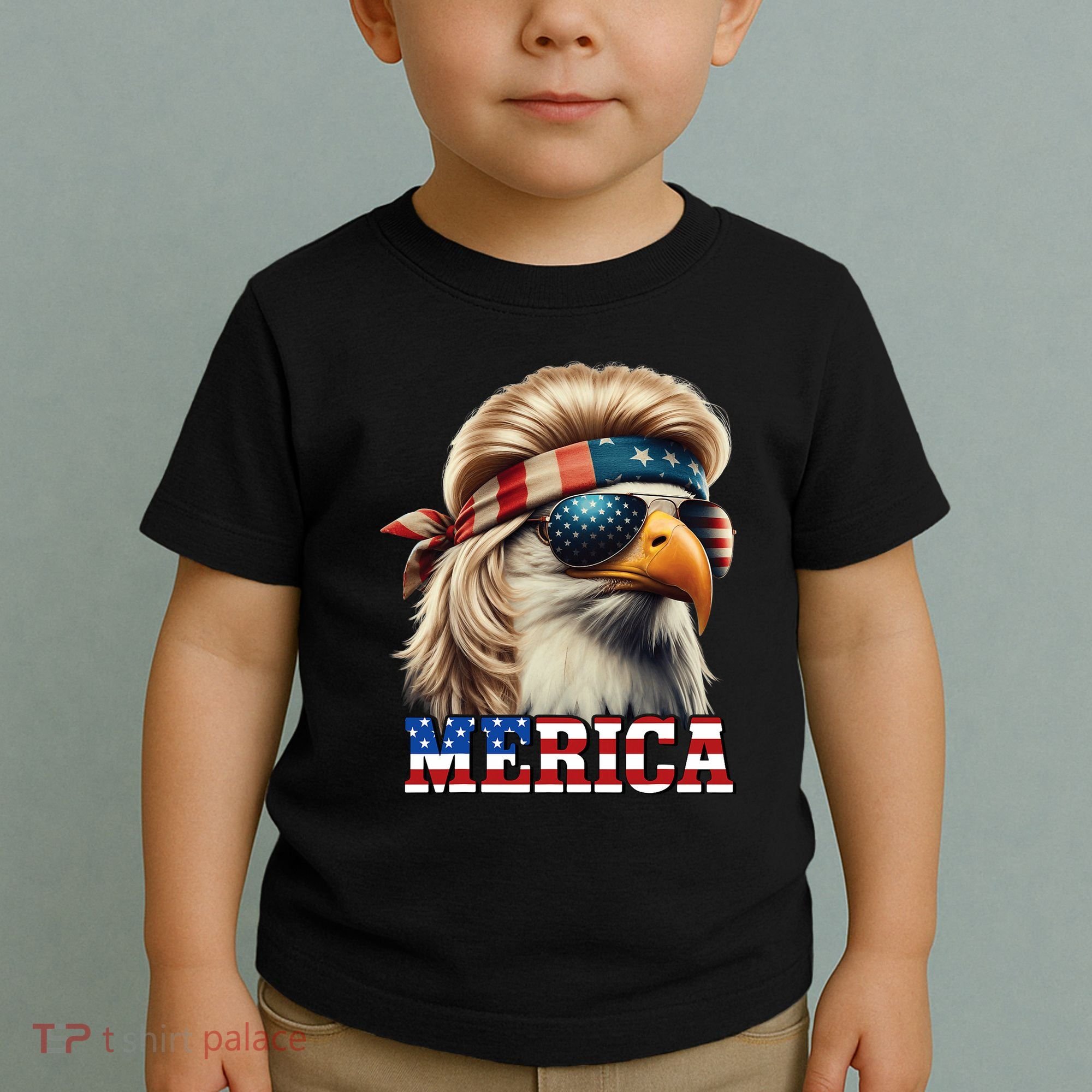 Funny Eagle Merica 4th July Blonde Wig Mullet Funny Man Toddler T-Shirt