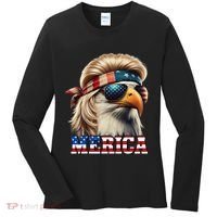 Funny Eagle Merica 4th July Blonde Wig Mullet Funny Man Women's Long Sleeve Shirt thumb 0