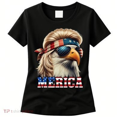 Funny Eagle Merica 4th July Blonde Wig Mullet Funny Man Women's T-Shirt