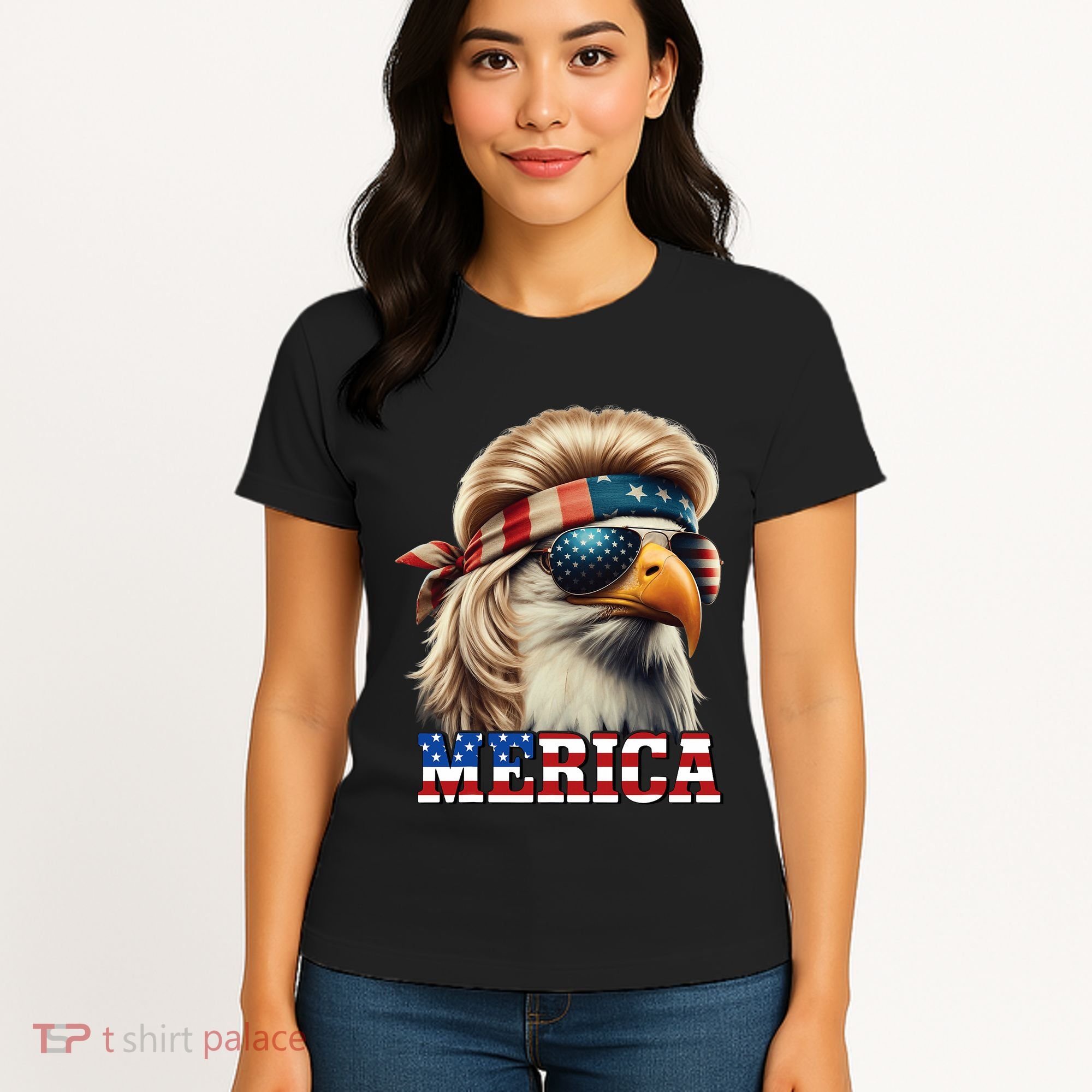 Funny Eagle Merica 4th July Blonde Wig Mullet Funny Man Women's T-Shirt