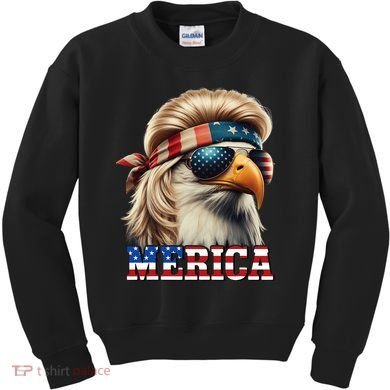 Funny Eagle Merica 4th July Blonde Wig Mullet Funny Man Kids Sweatshirt