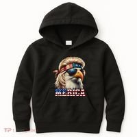 Funny Eagle Merica 4th July Blonde Wig Mullet Funny Man Kids Hoodie thumb 0
