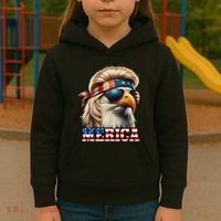 Funny Eagle Merica 4th July Blonde Wig Mullet Funny Man Kids Hoodie thumb 3