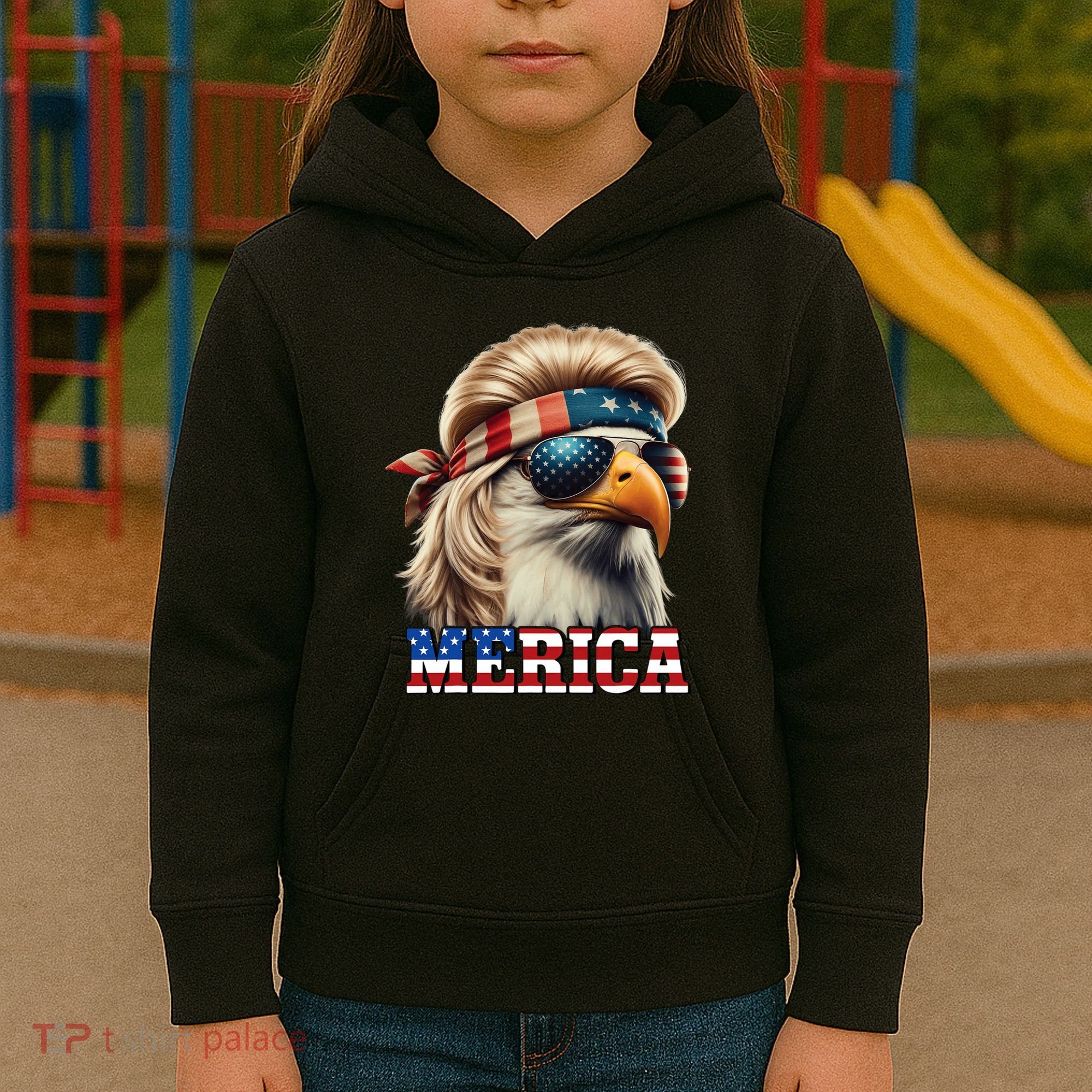 Funny Eagle Merica 4th July Blonde Wig Mullet Funny Man Kids Hoodie