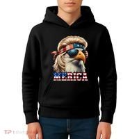 Funny Eagle Merica 4th July Blonde Wig Mullet Funny Man Kids Hoodie thumb 4