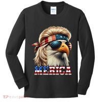 Funny Eagle Merica 4th July Blonde Wig Mullet Funny Man Kids Long Sleeve Shirt thumb 0