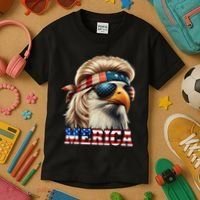 Funny Eagle Merica 4th July Blonde Wig Mullet Funny Man Kids T-Shirt thumb 3