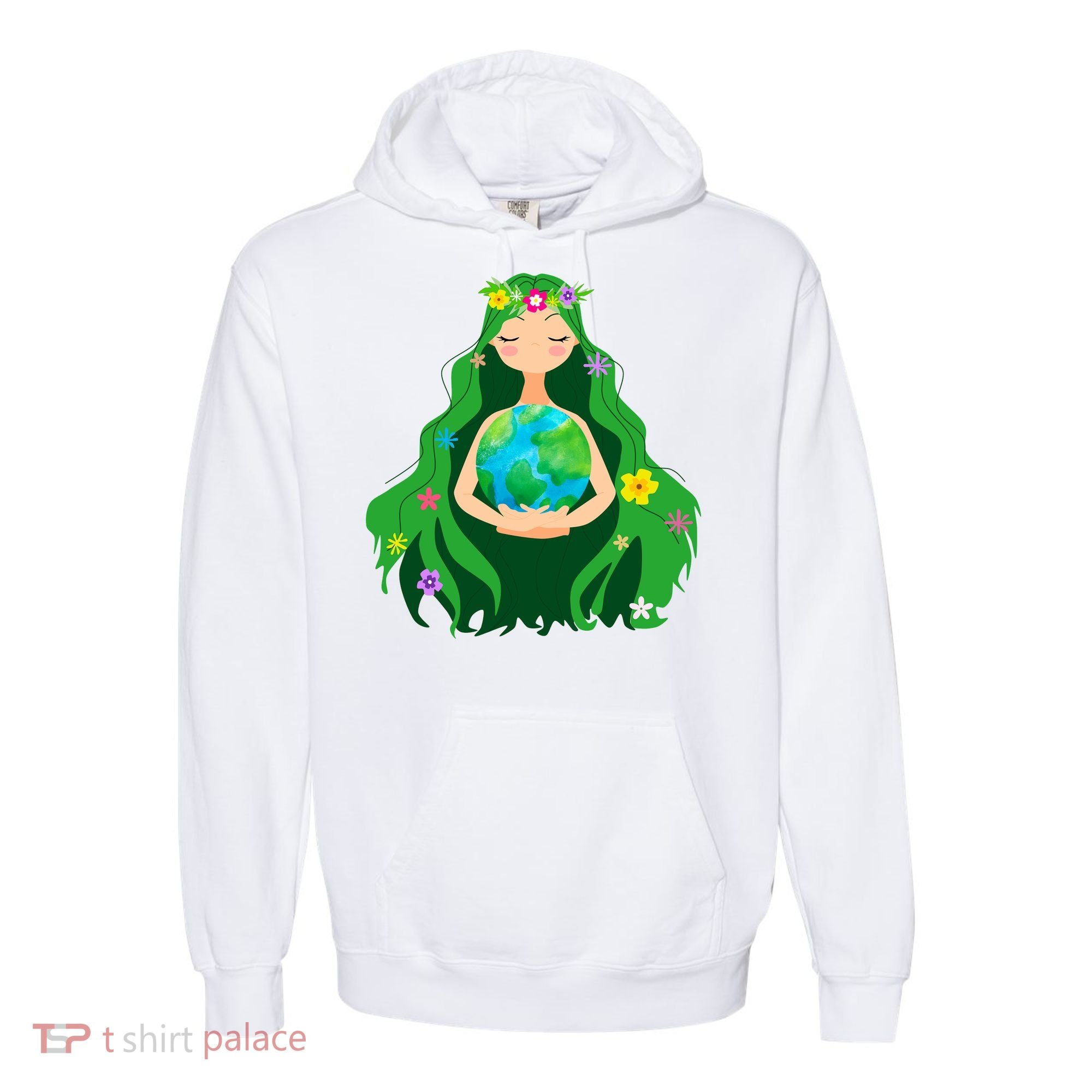 Flower Earth Mother Figure Cute Comfort Colors Garment-Dyed Hooded Sweatshirt