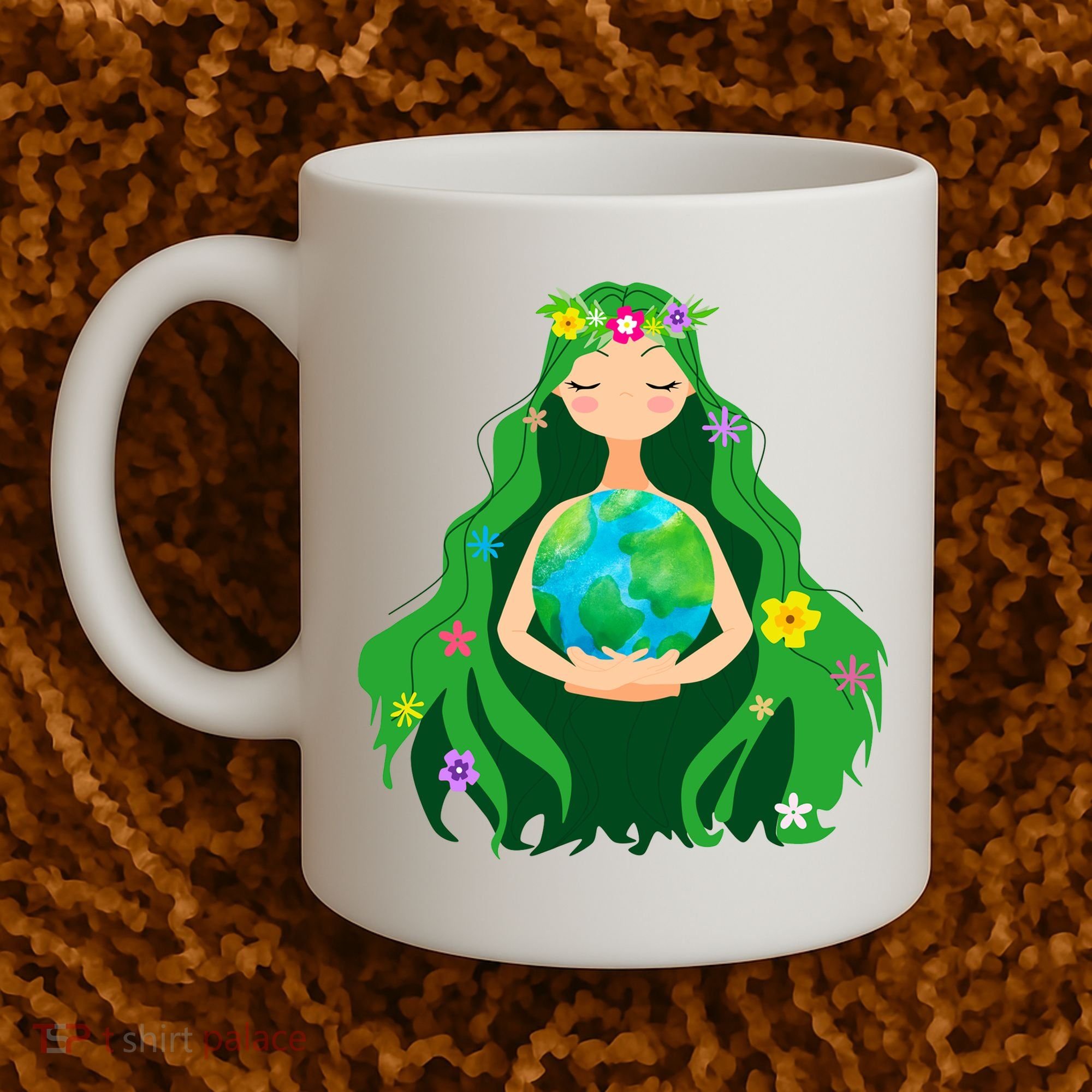 Flower Earth Mother Figure Cute Coffee Mug