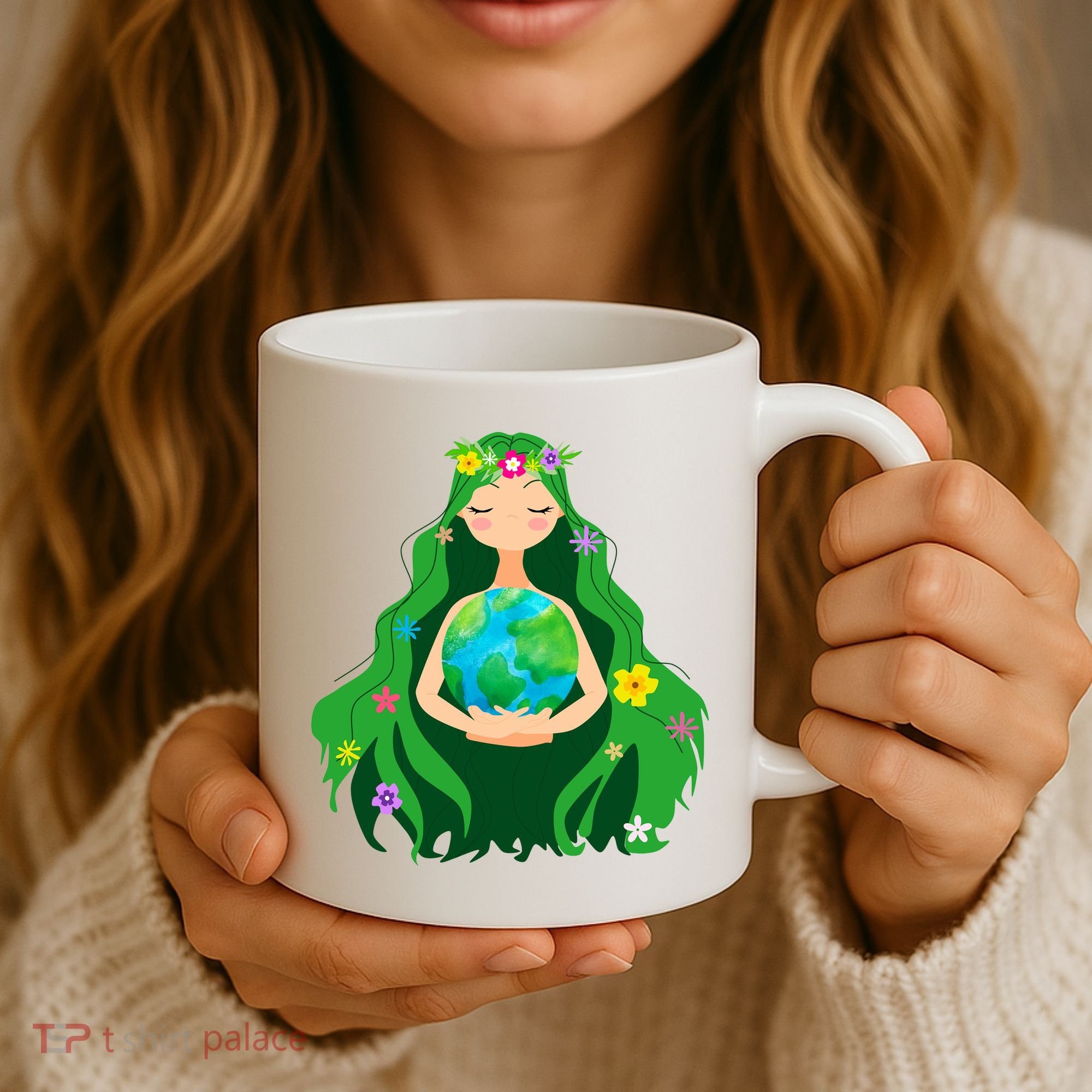 Flower Earth Mother Figure Cute Coffee Mug