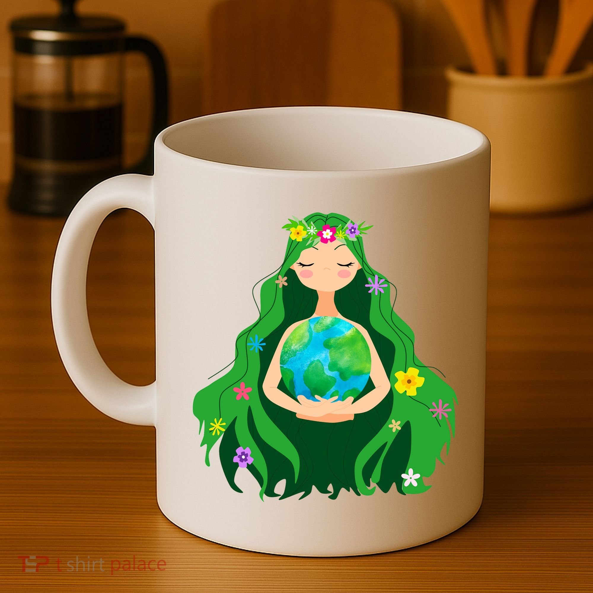Flower Earth Mother Figure Cute Coffee Mug