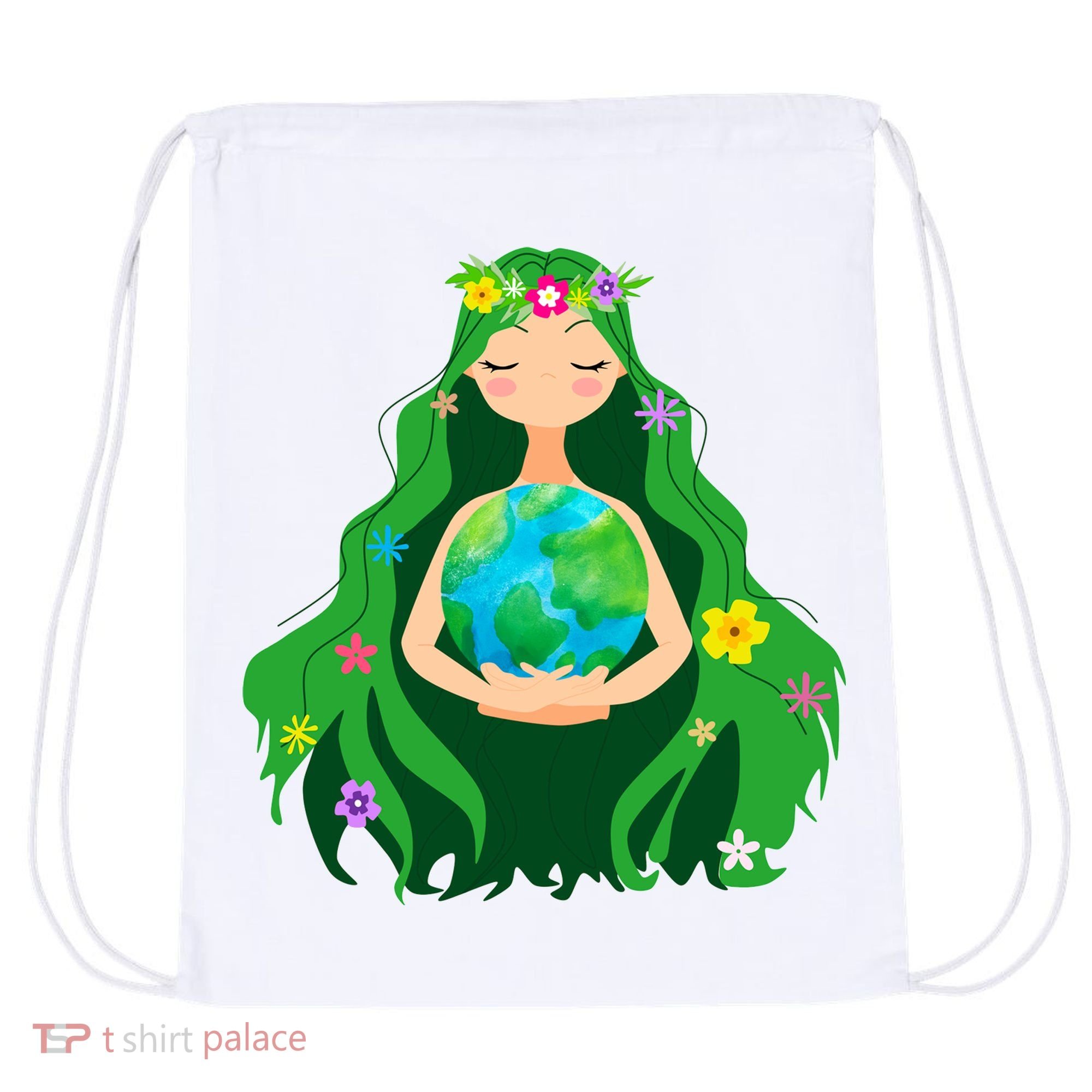 Flower Earth Mother Figure Cute Drawstring Bag