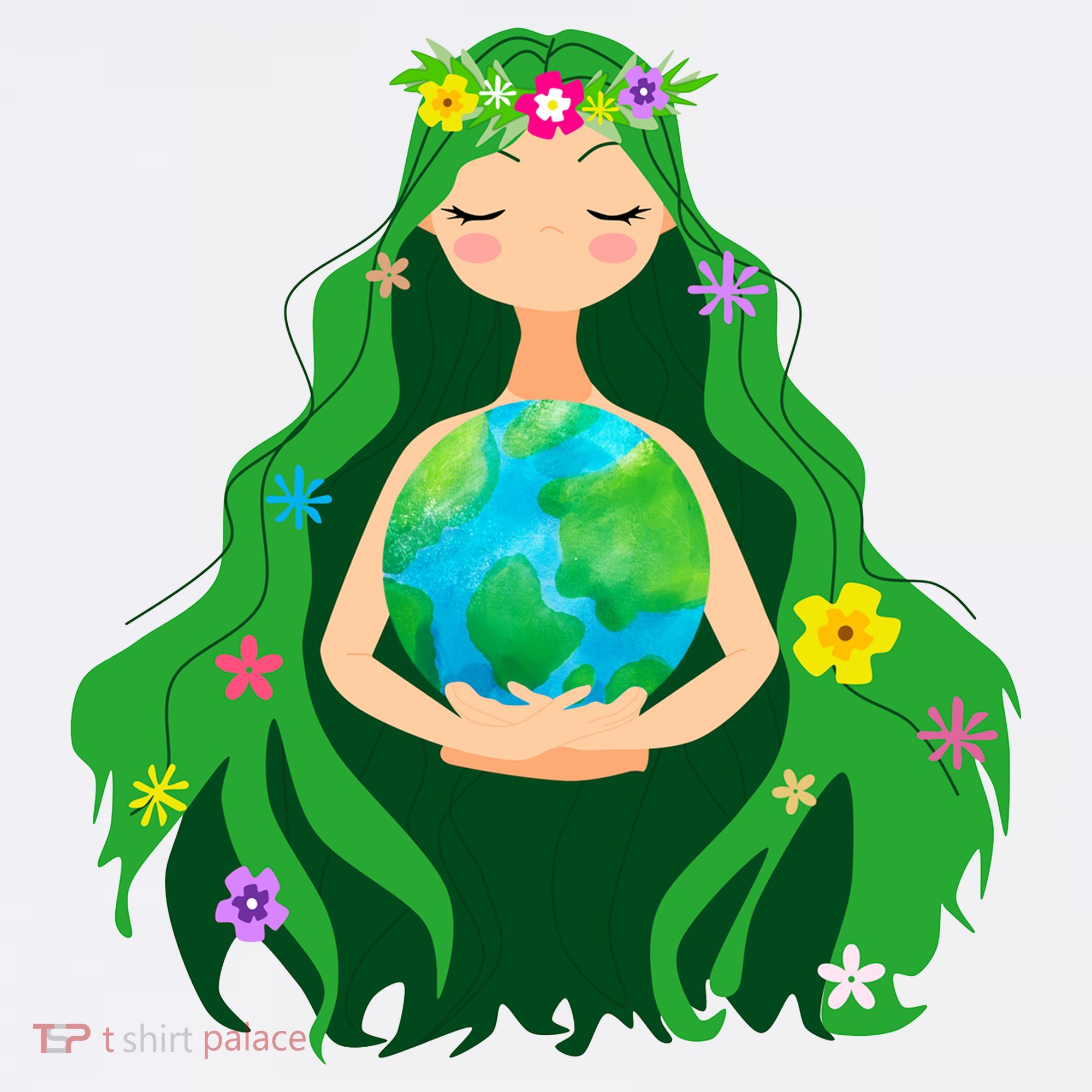 Flower Earth Mother Figure Cute Drawstring Bag