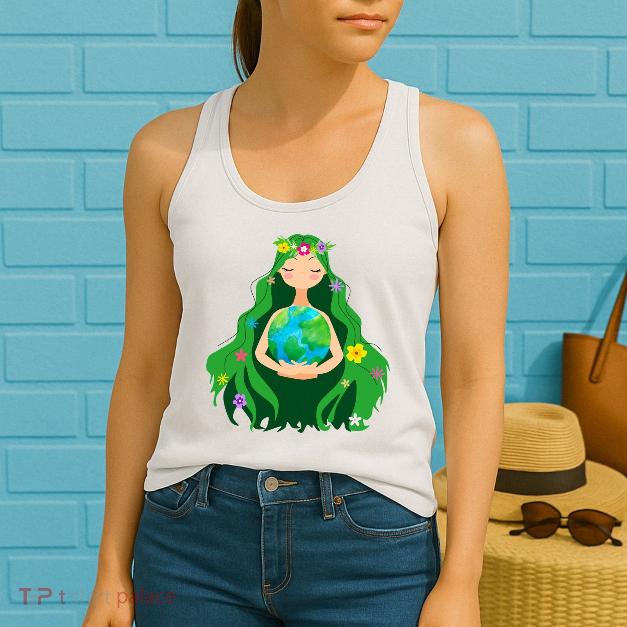 Flower Earth Mother Figure Cute Women's Tank Top