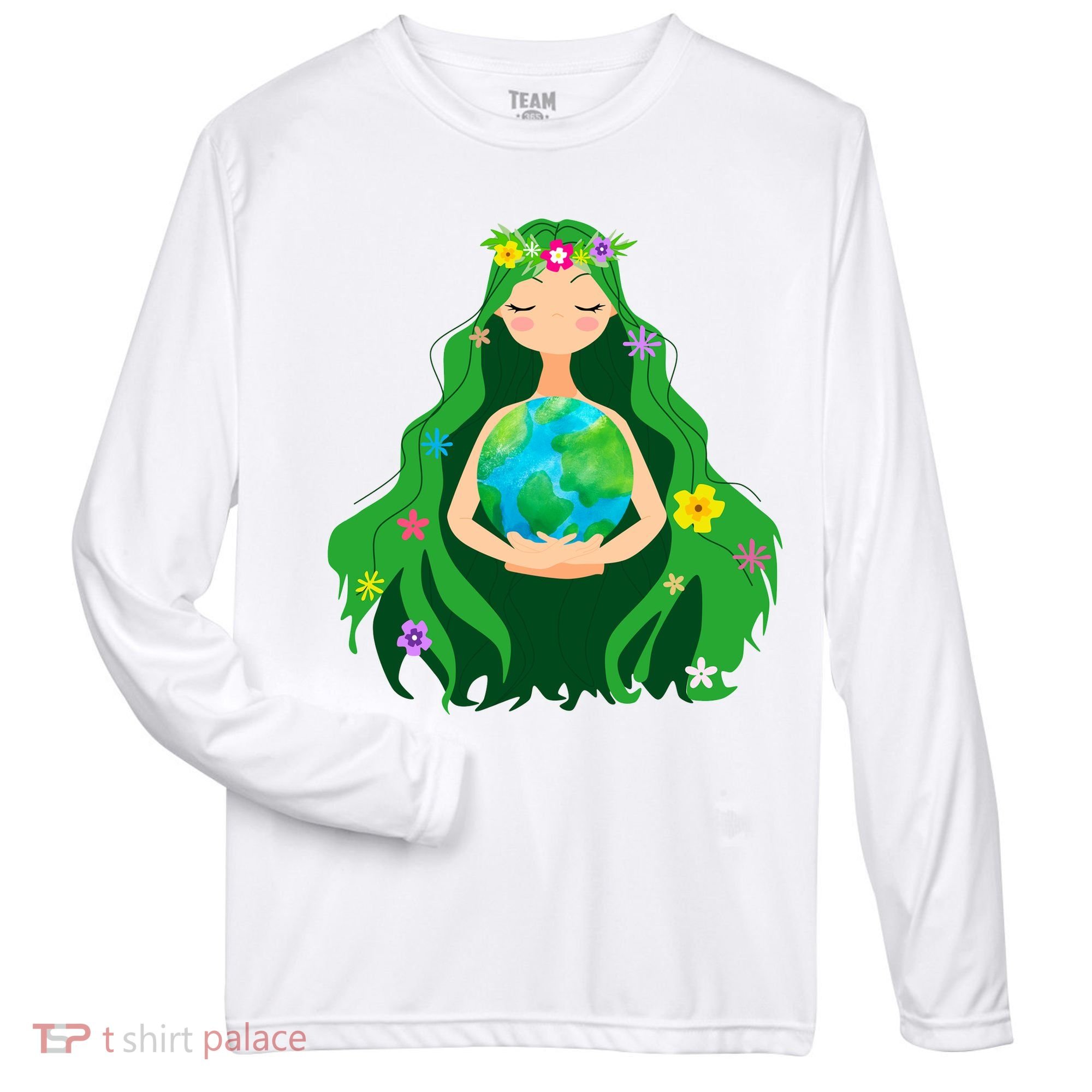 Flower Earth Mother Figure Cute Zone Performance Long-Sleeve T-Shirt