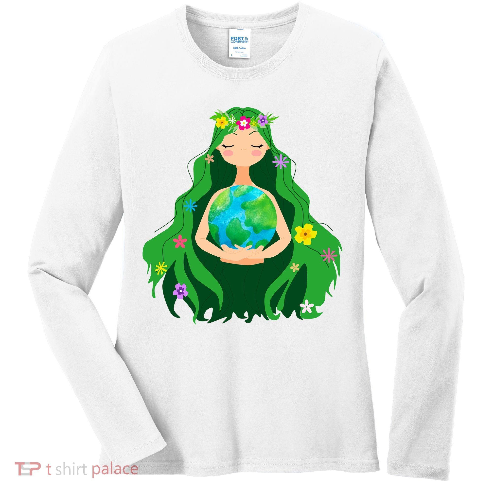 Flower Earth Mother Figure Cute Women's Long Sleeve Shirt