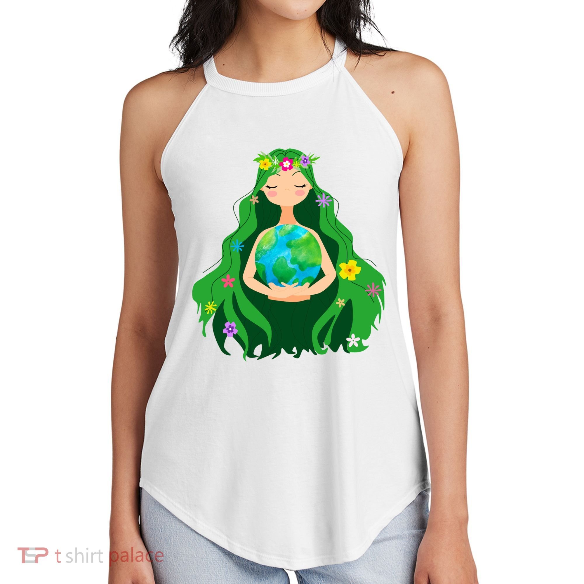 Flower Earth Mother Figure Cute Women's Perfect Tri Rocker Tank