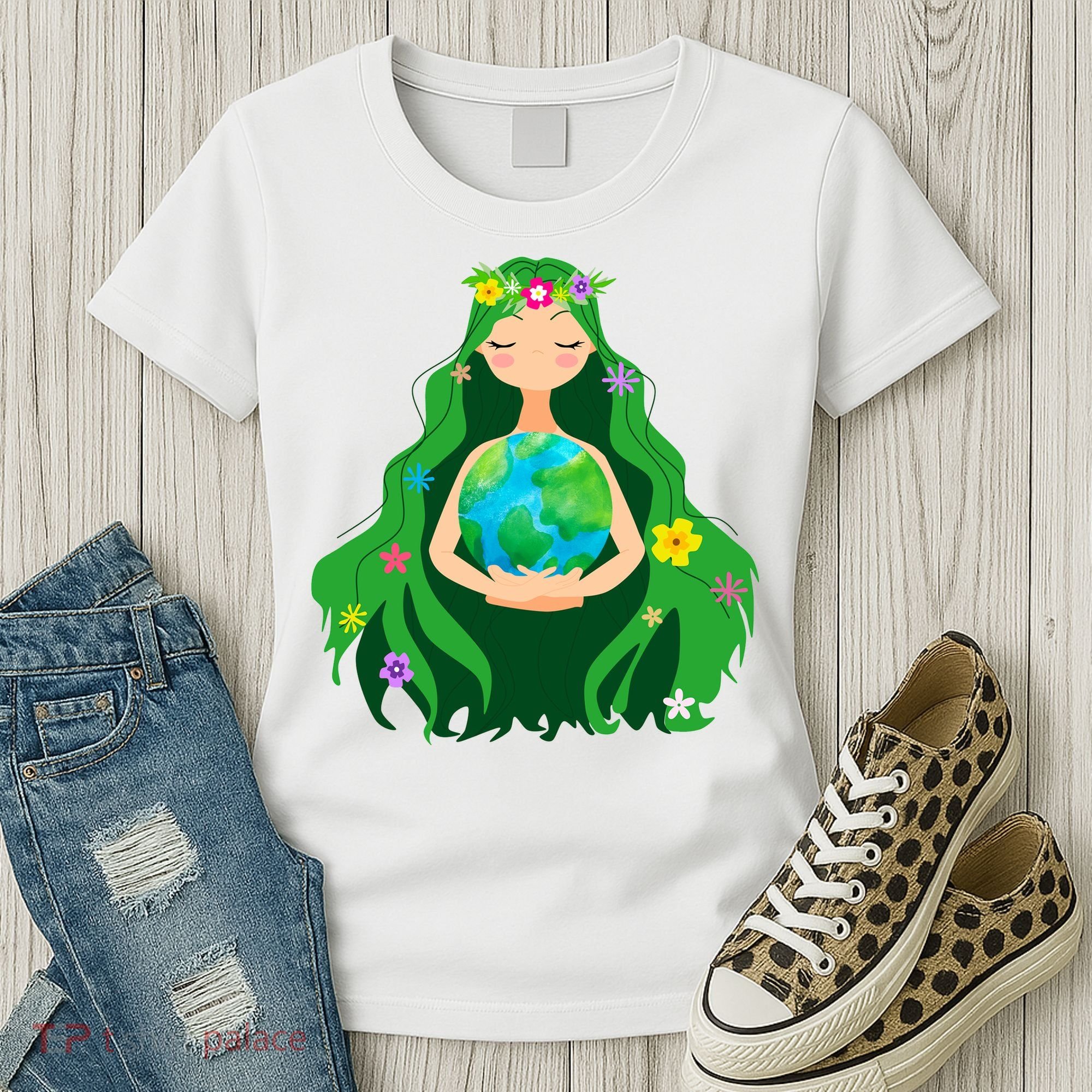 Flower Earth Mother Figure Cute Women's T-Shirt