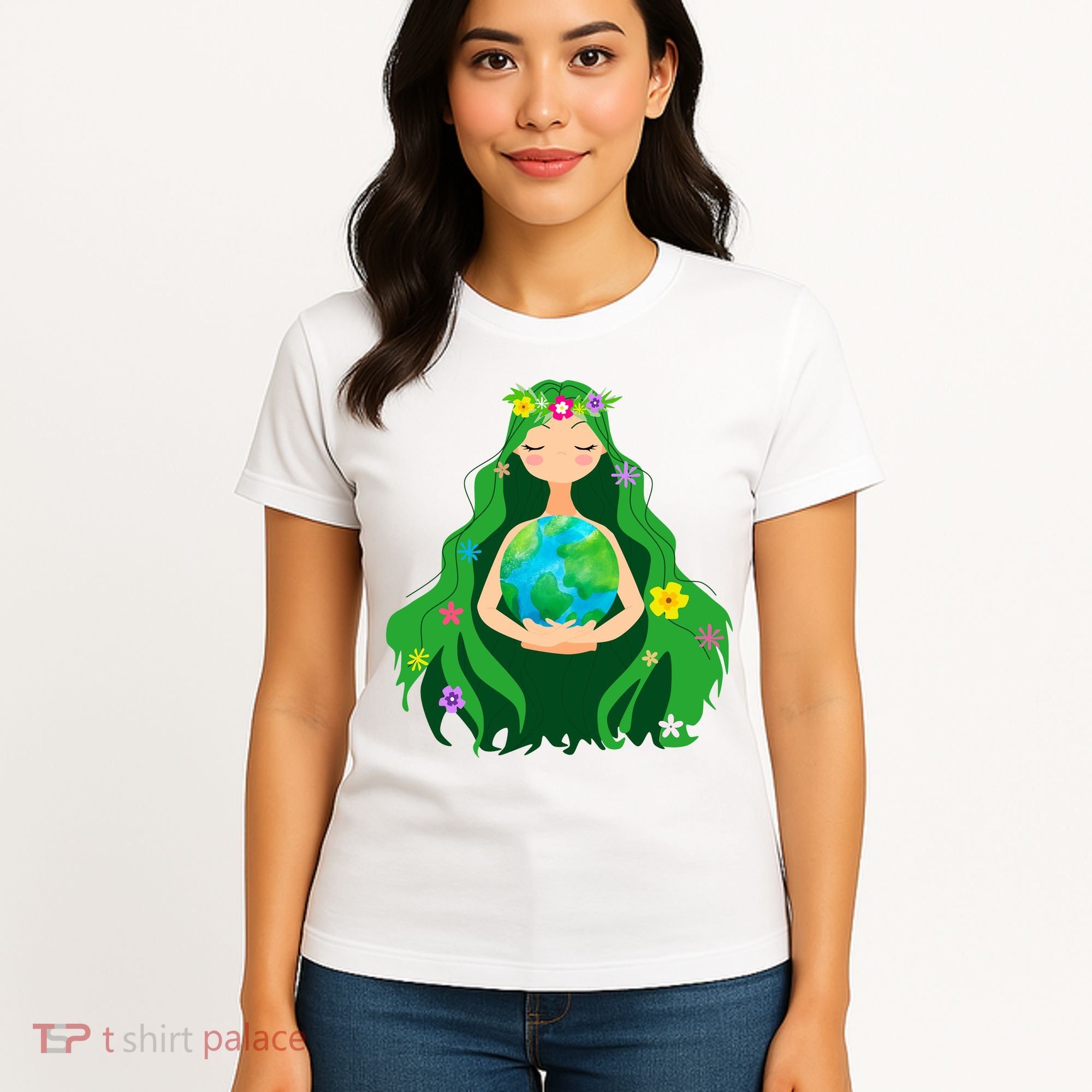 Flower Earth Mother Figure Cute Women's T-Shirt