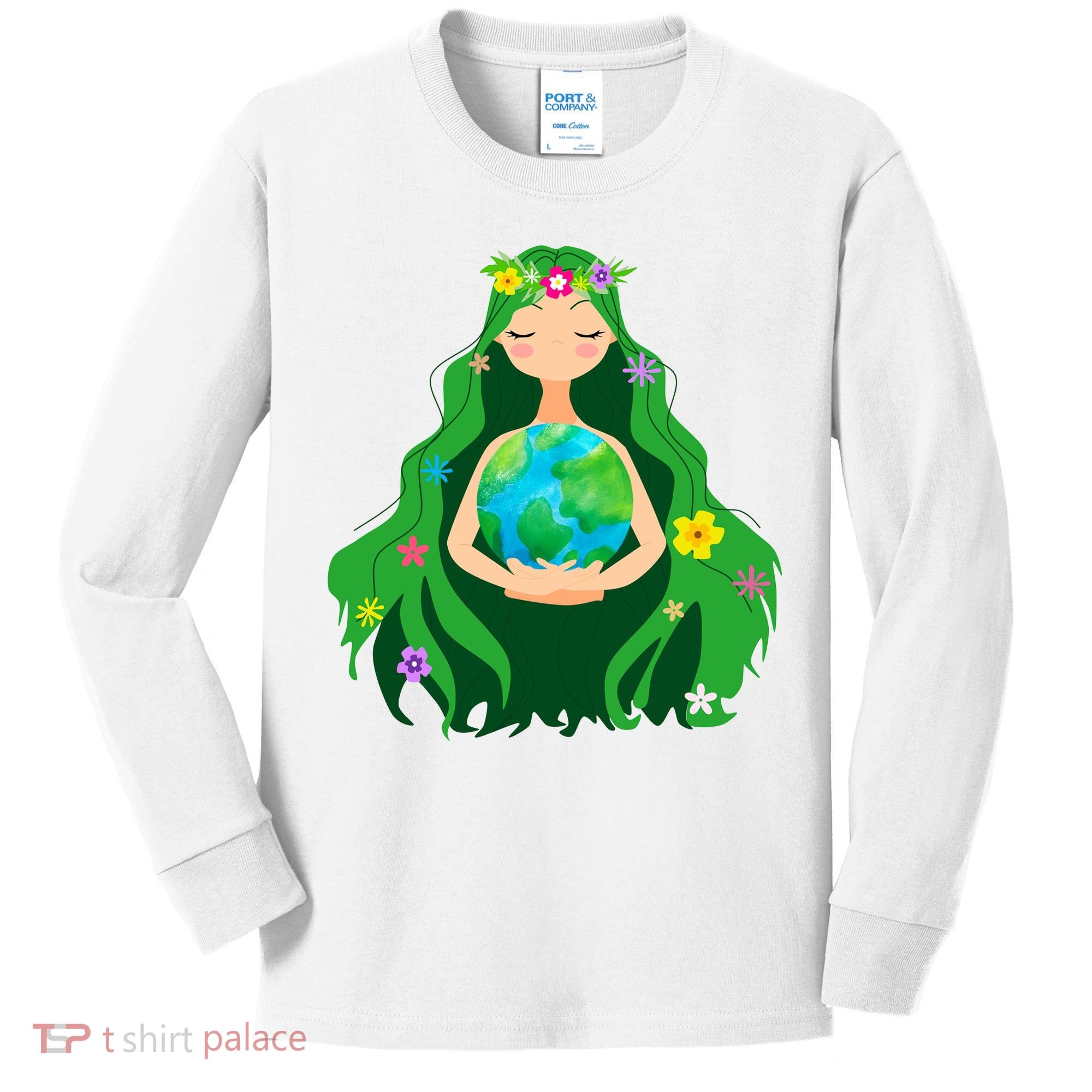 Flower Earth Mother Figure Cute Kids Long Sleeve Shirt