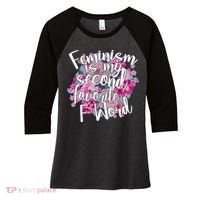 Feminism Is My Second Favorite F Word Women's Tri-Blend 3/4-Sleeve Raglan Shirt thumb 0