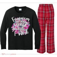 Feminism Is My Second Favorite F Word Kids Long Sleeve Plaid Pajama Set thumb 0