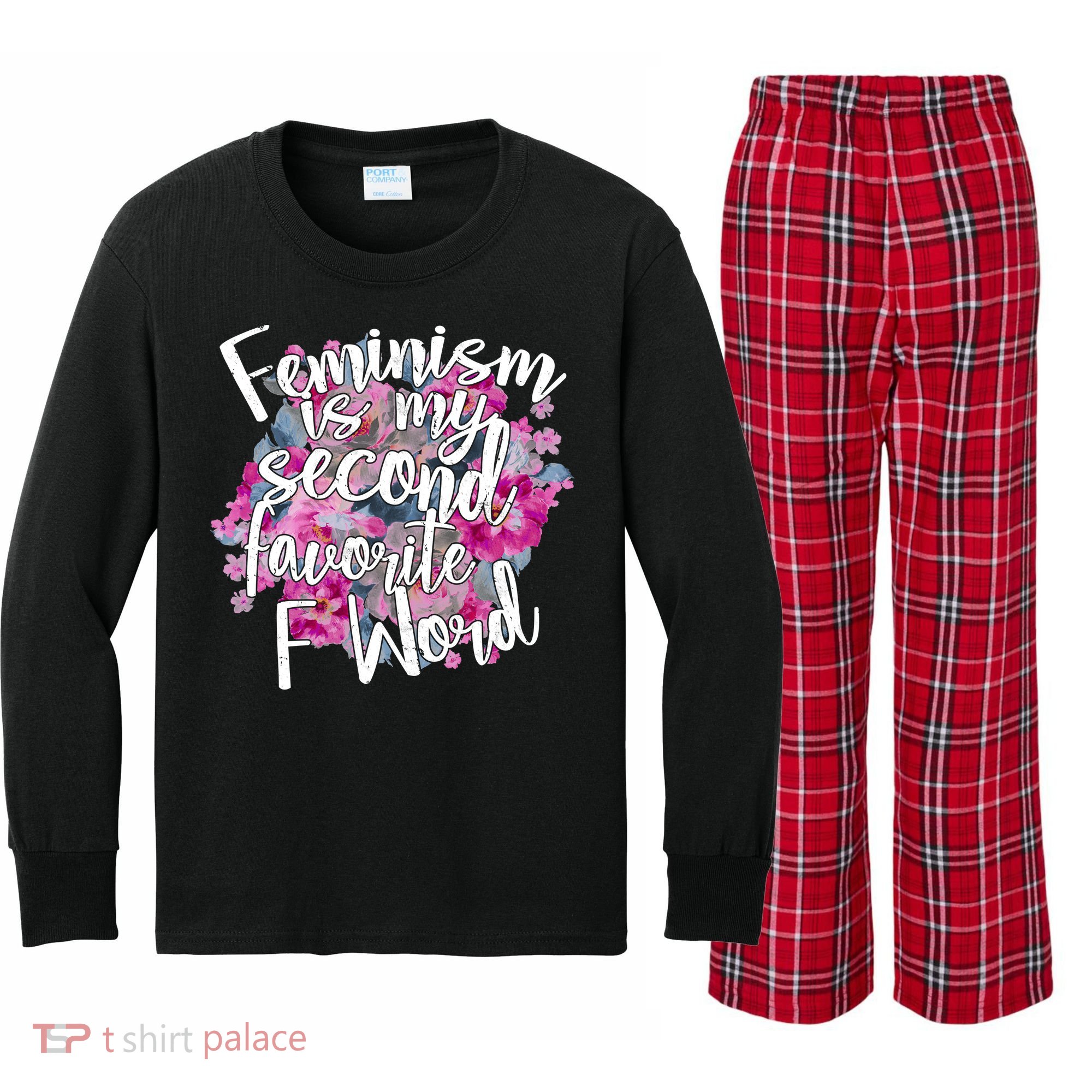 Feminism Is My Second Favorite F Word Kids Long Sleeve Plaid Pajama Set