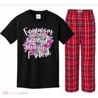 Feminism Is My Second Favorite F Word Kids Plaid Pajama Set thumb 0