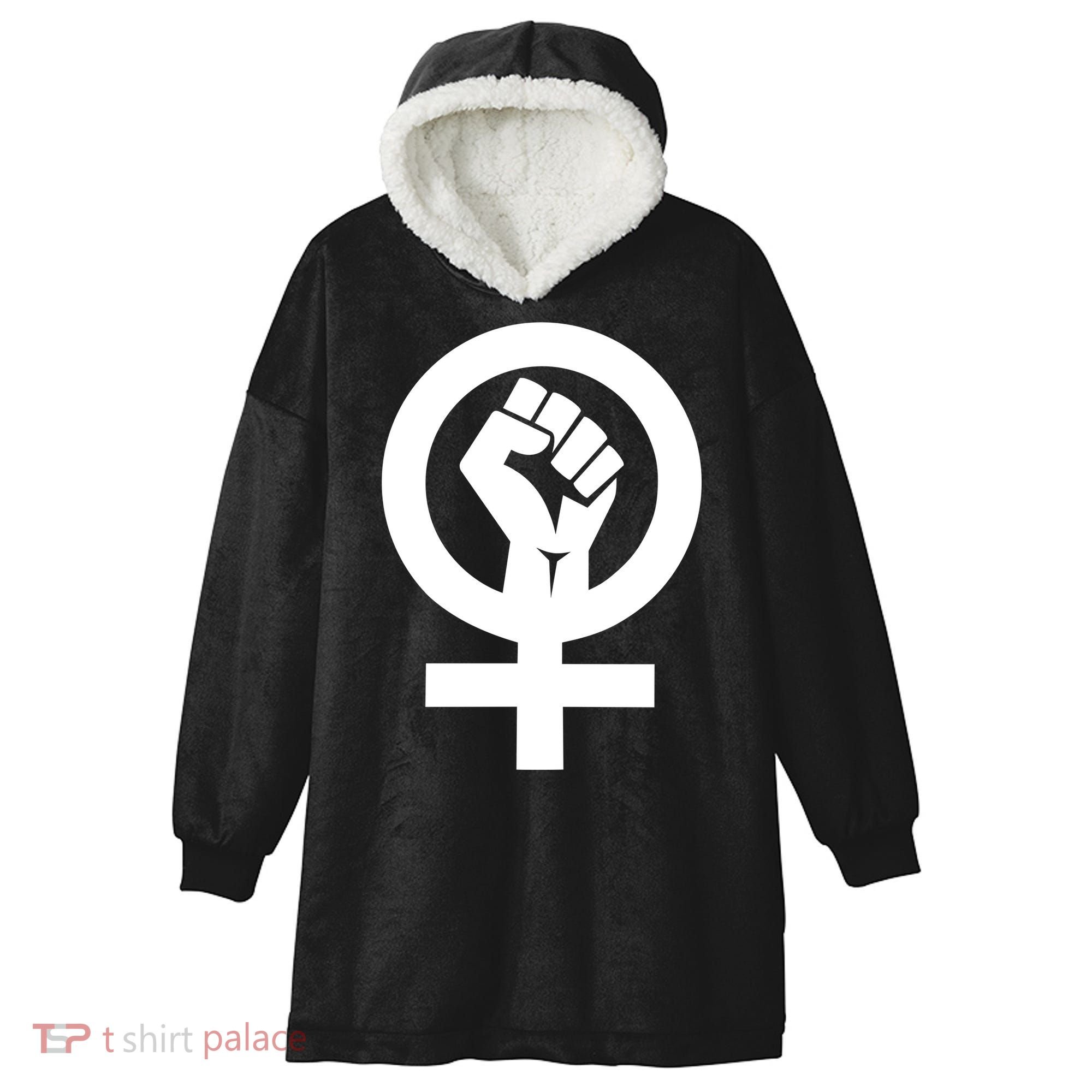 Feminist Womens Rights Feminism Symbol Hooded Wearable Blanket