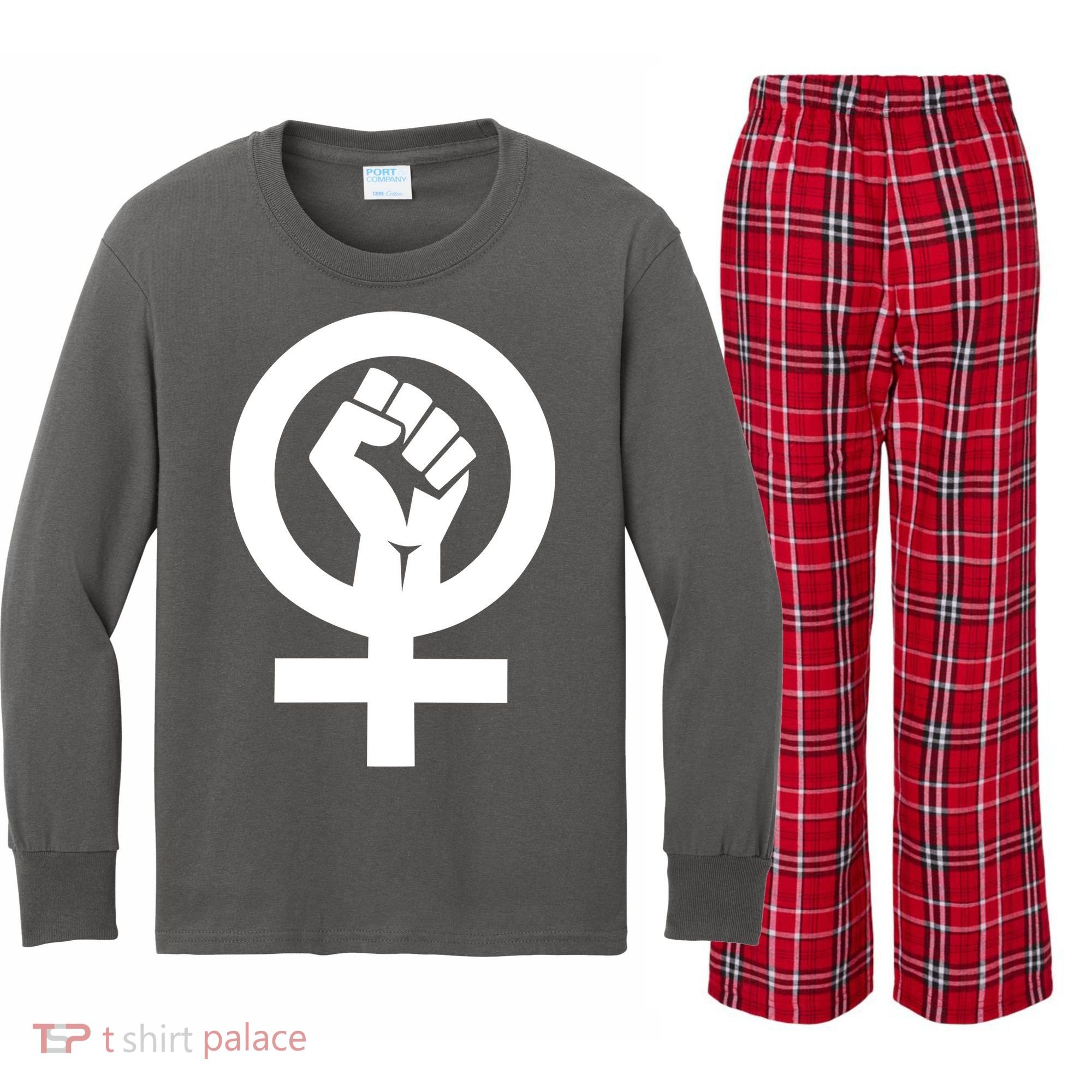 Feminist Womens Rights Feminism Symbol Kids Long Sleeve Plaid Pajama Set