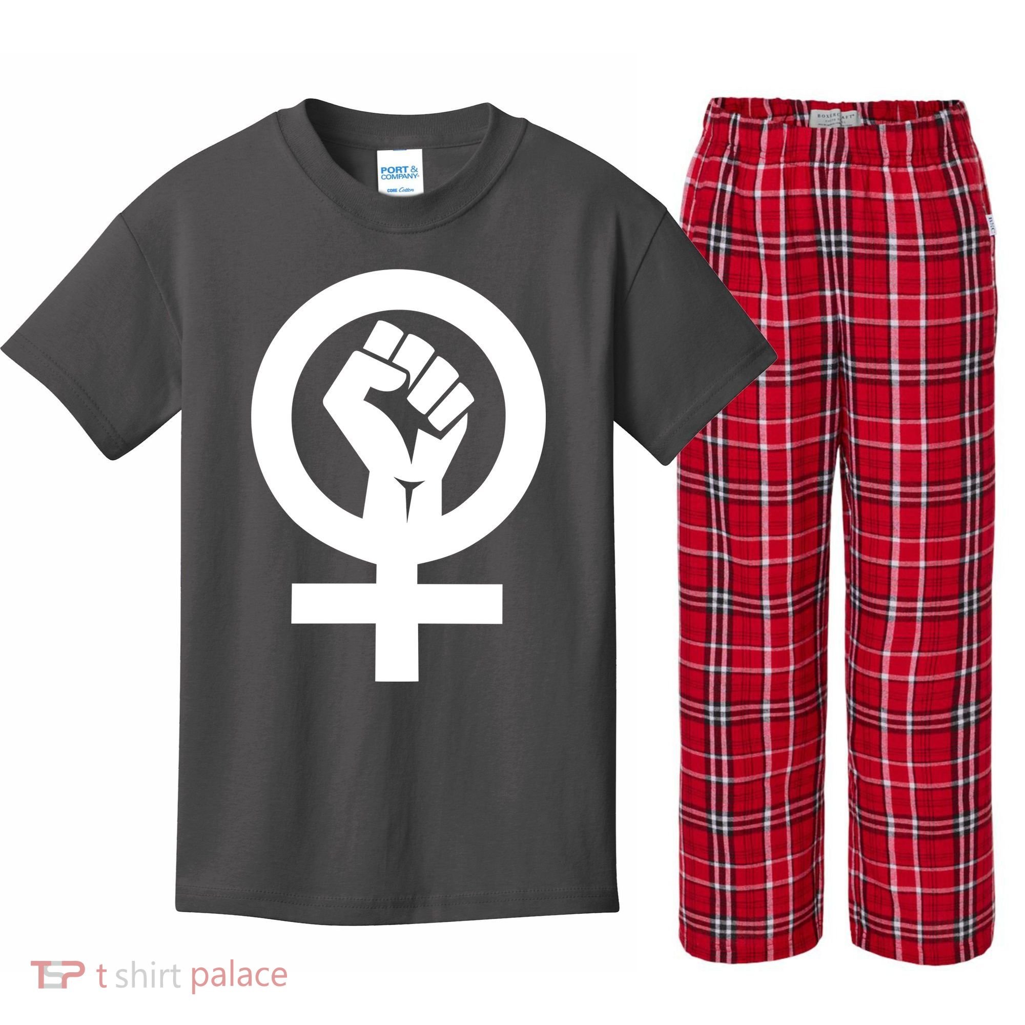 Feminist Womens Rights Feminism Symbol Kids Plaid Pajama Set