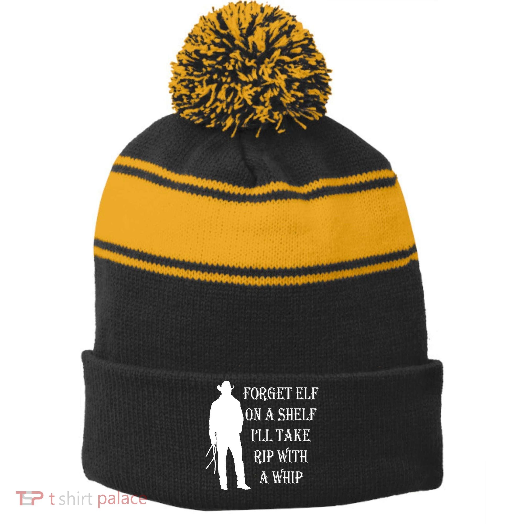 Forget Elf On A Shelf I'll Take Rip With A Whip Stripe Pom Pom Beanie