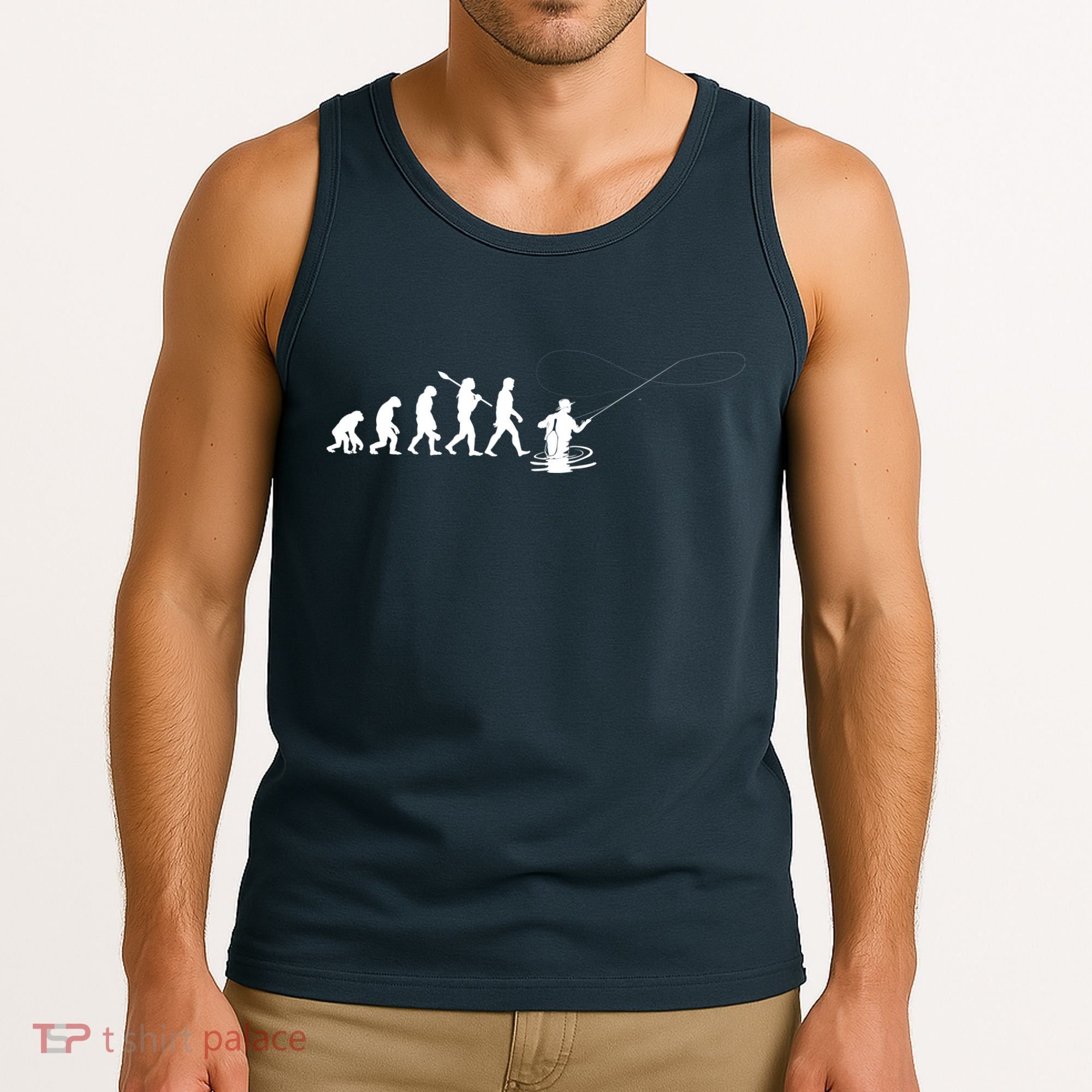 Funny Evolution Of Man Fly Fishing Tank Top
