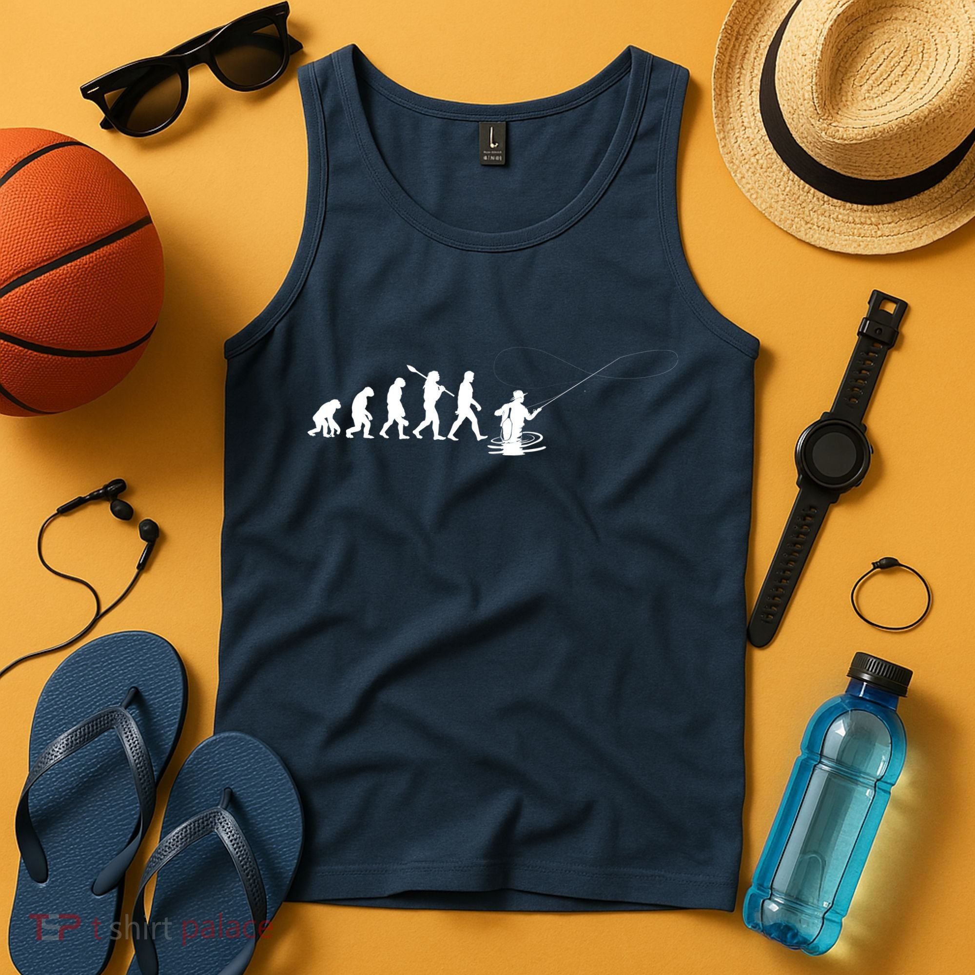 Funny Evolution Of Man Fly Fishing Tank Top