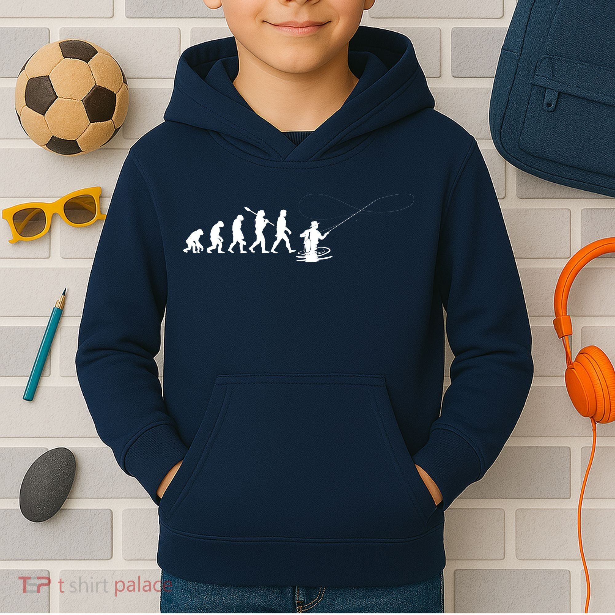 Funny Evolution Of Man Fly Fishing Kids Hoodie