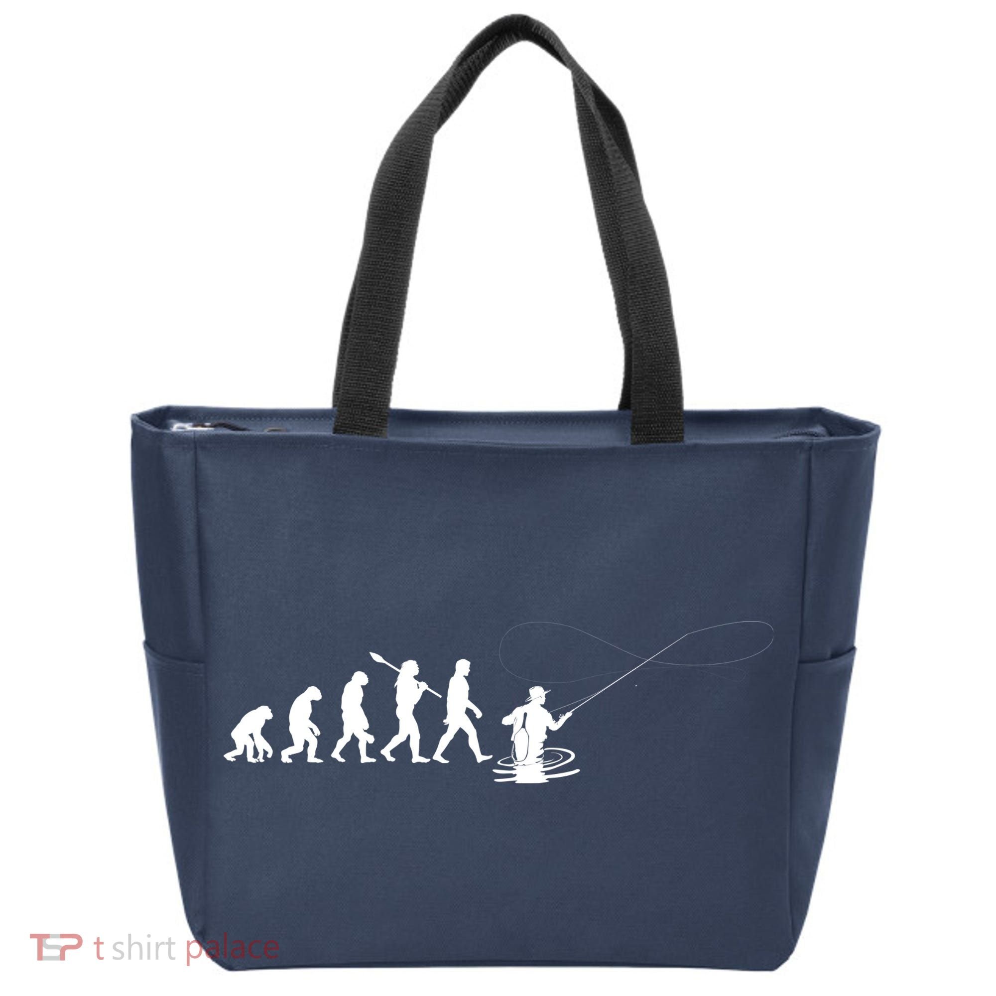 Funny Evolution Of Man Fly Fishing Tote Bag