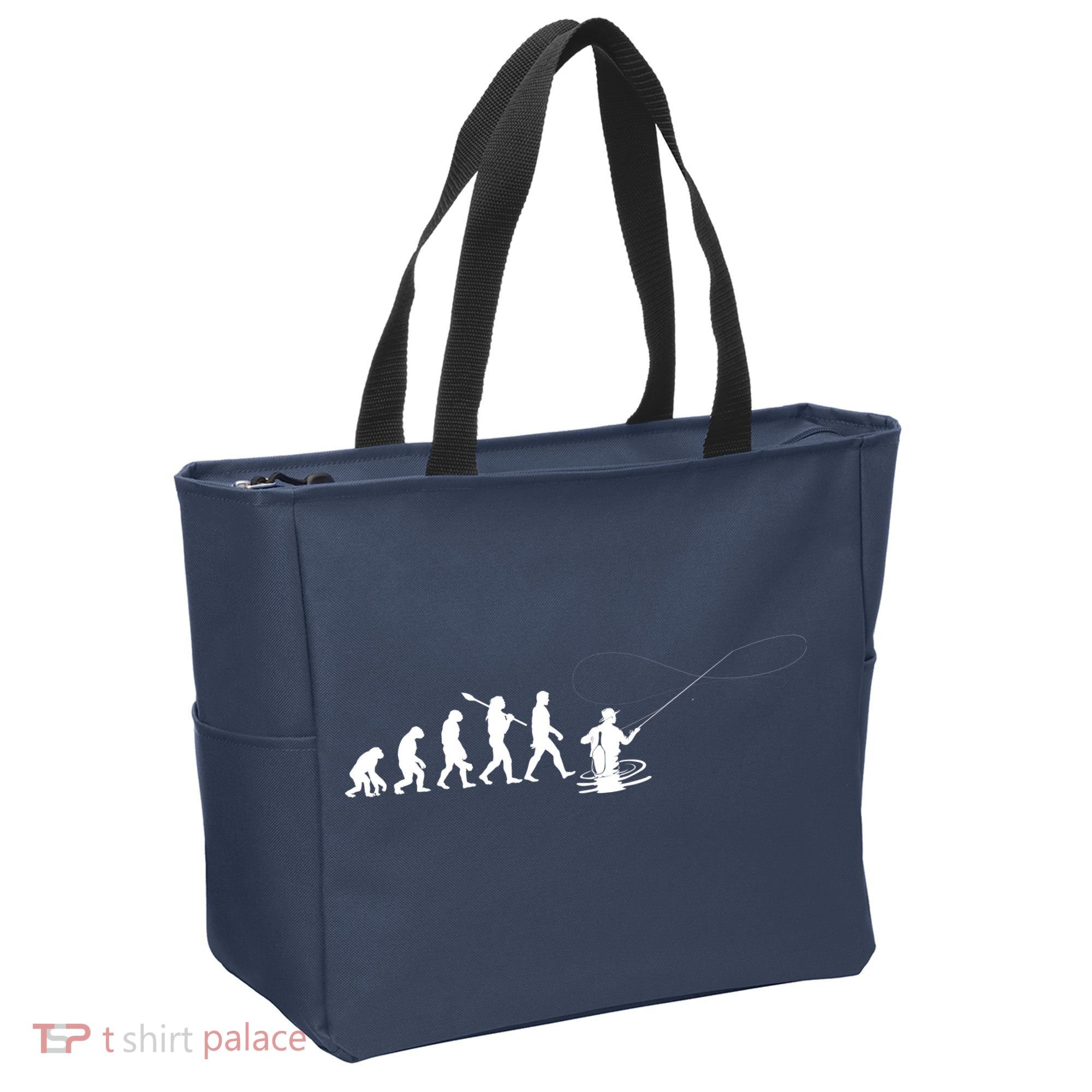 Funny Evolution Of Man Fly Fishing Tote Bag