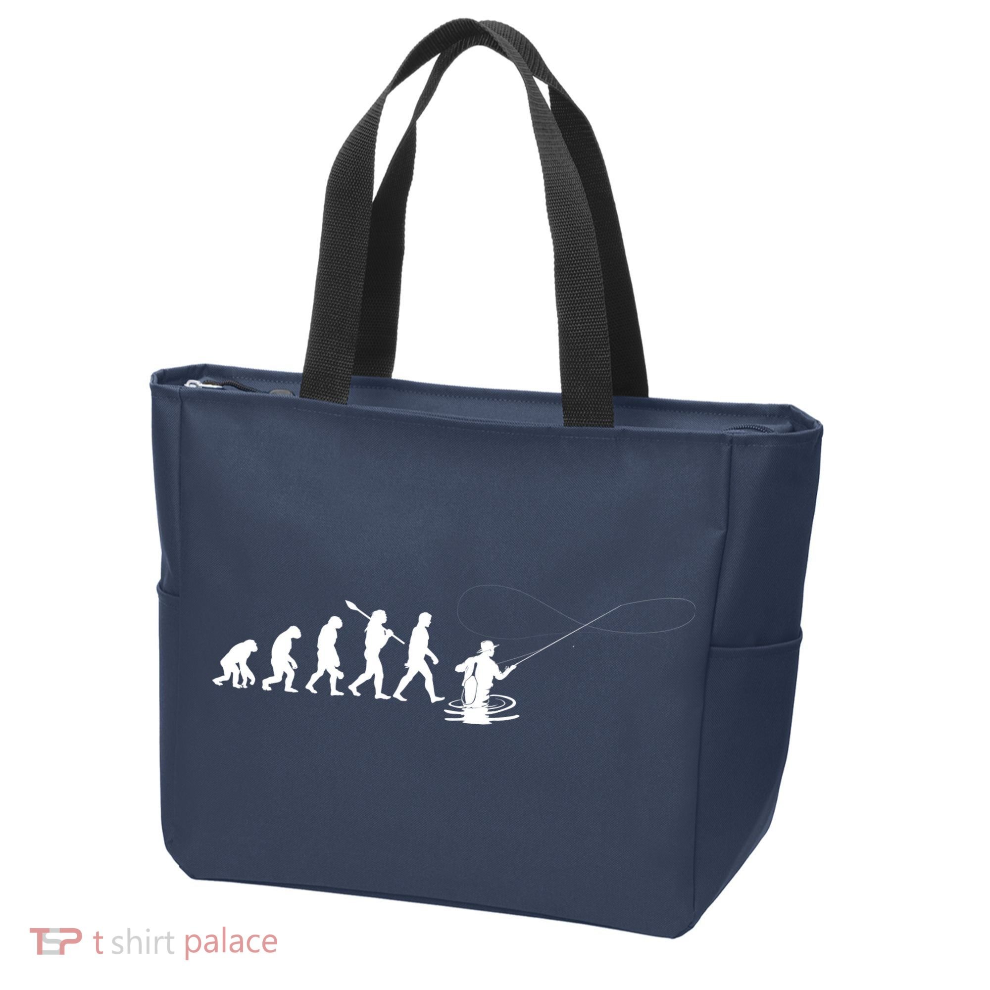 Funny Evolution Of Man Fly Fishing Tote Bag